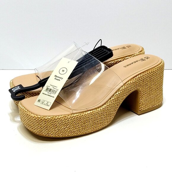 No Boundaries Platform Mule Jute Rattan Sandals Clear Strap Memory Foam Size 10 - Picture 1 of 10